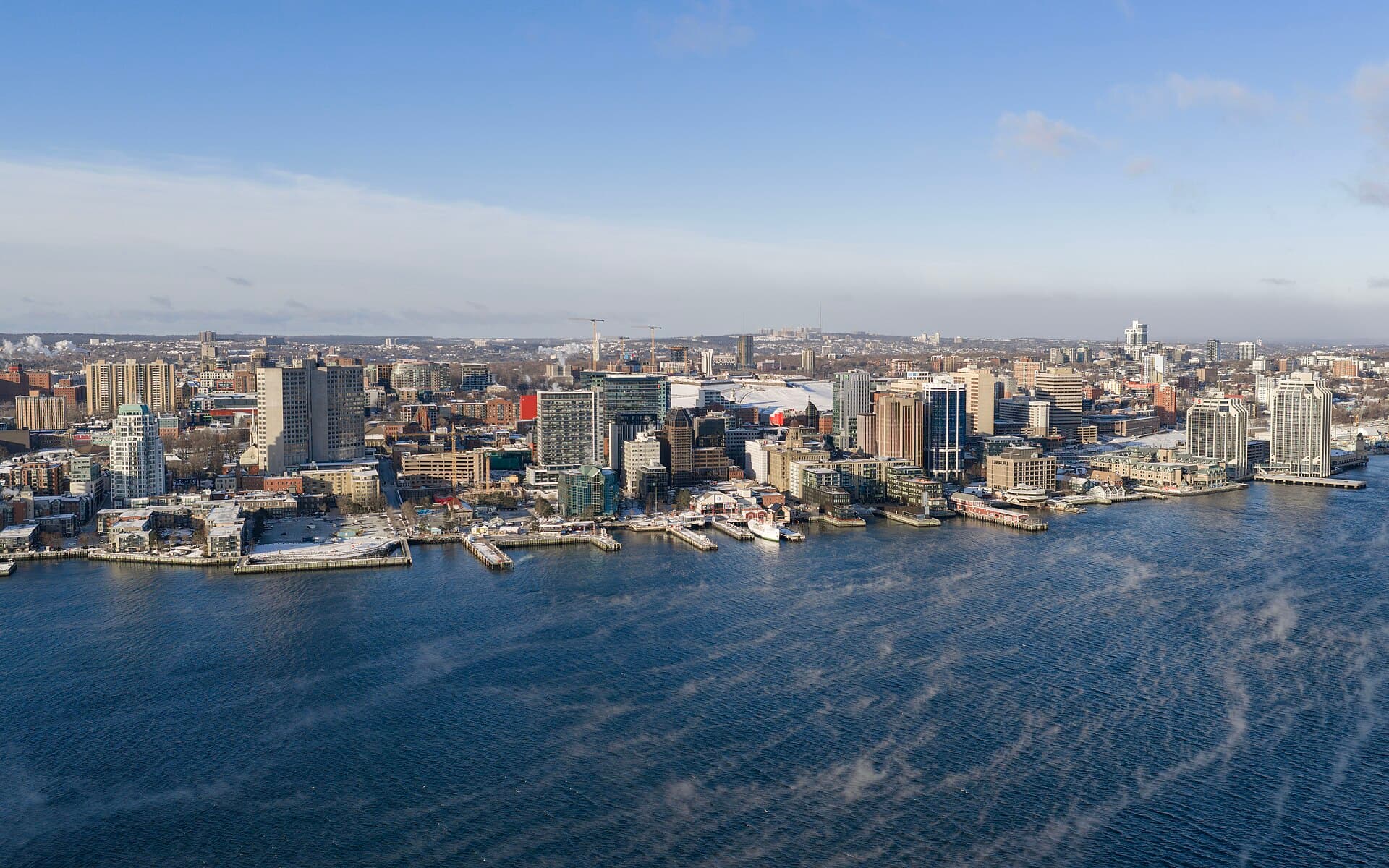 Aerial view of the downtown Halifax waterfront and harbour